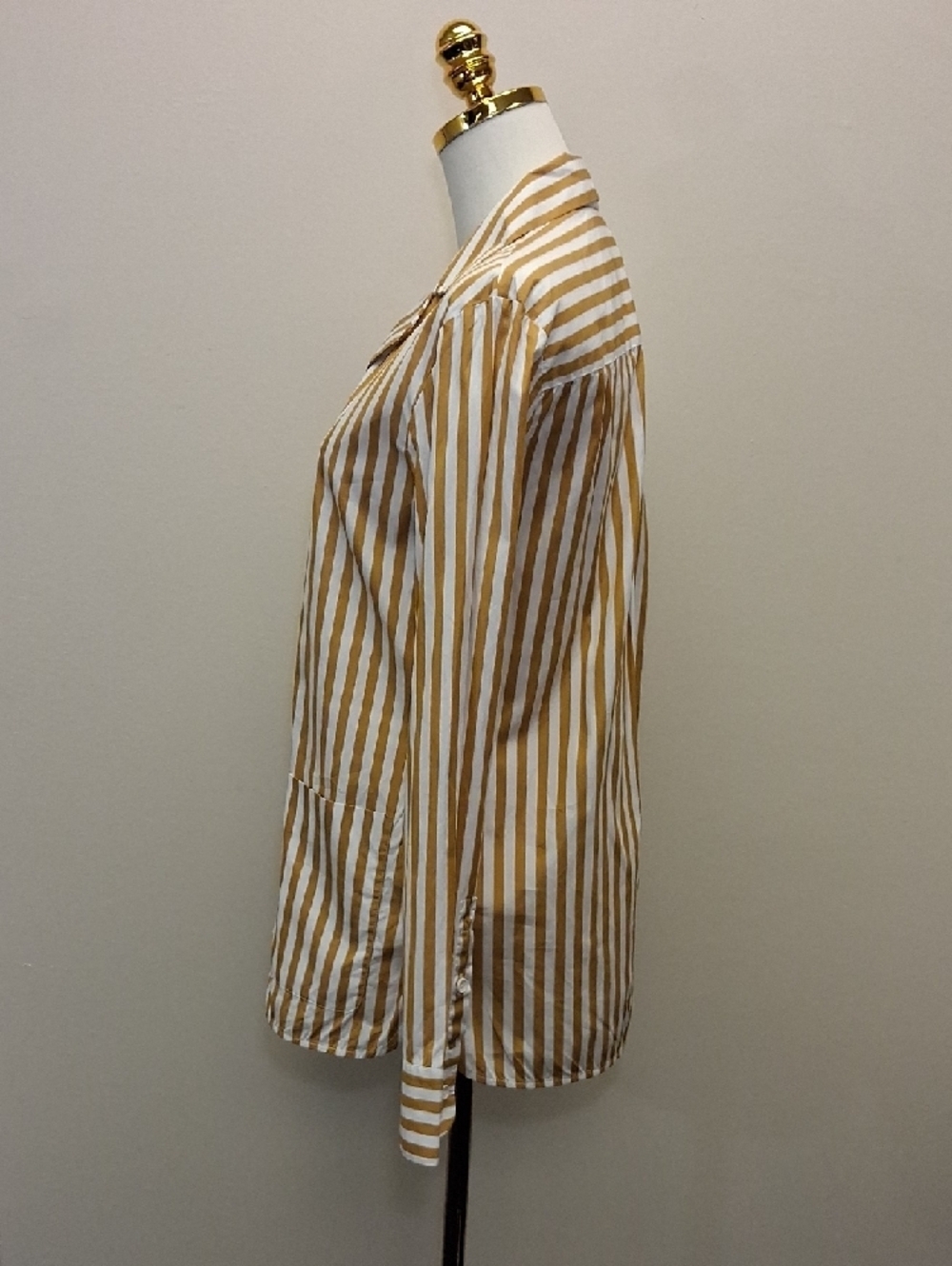 MaxMara Mustard White Striped Button Up Shirt Jacket Size 8 - Picture 2 of 8